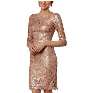 Tadashi Shoji Long-Sleeve Sequin Lace Cocktail Dress in Gold 12 Black Tie Formal